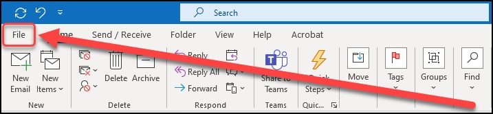 Outlook — click on File
