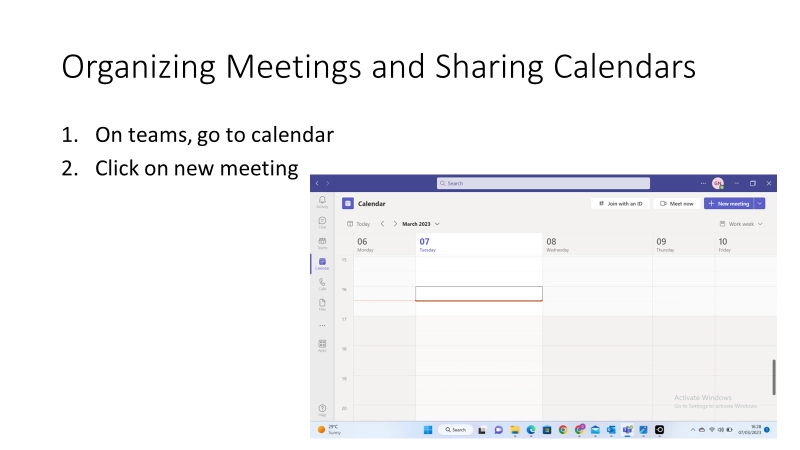 Organizing meetings and sharing calendars — go to Calendar and click New meeting