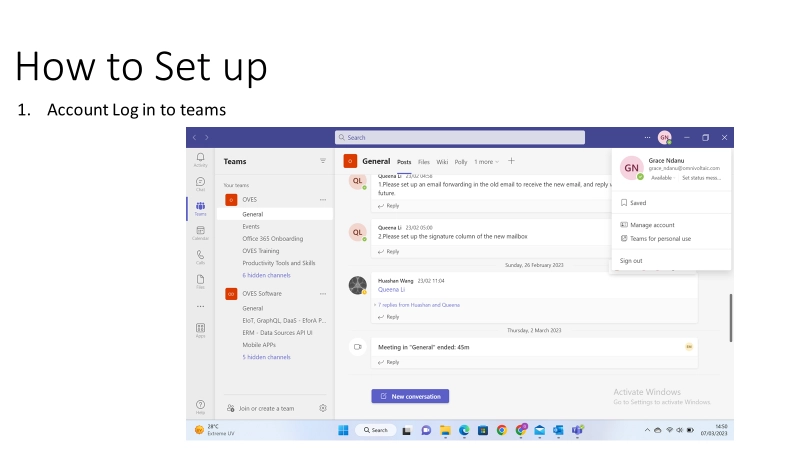 How to set up — Account log in to Teams